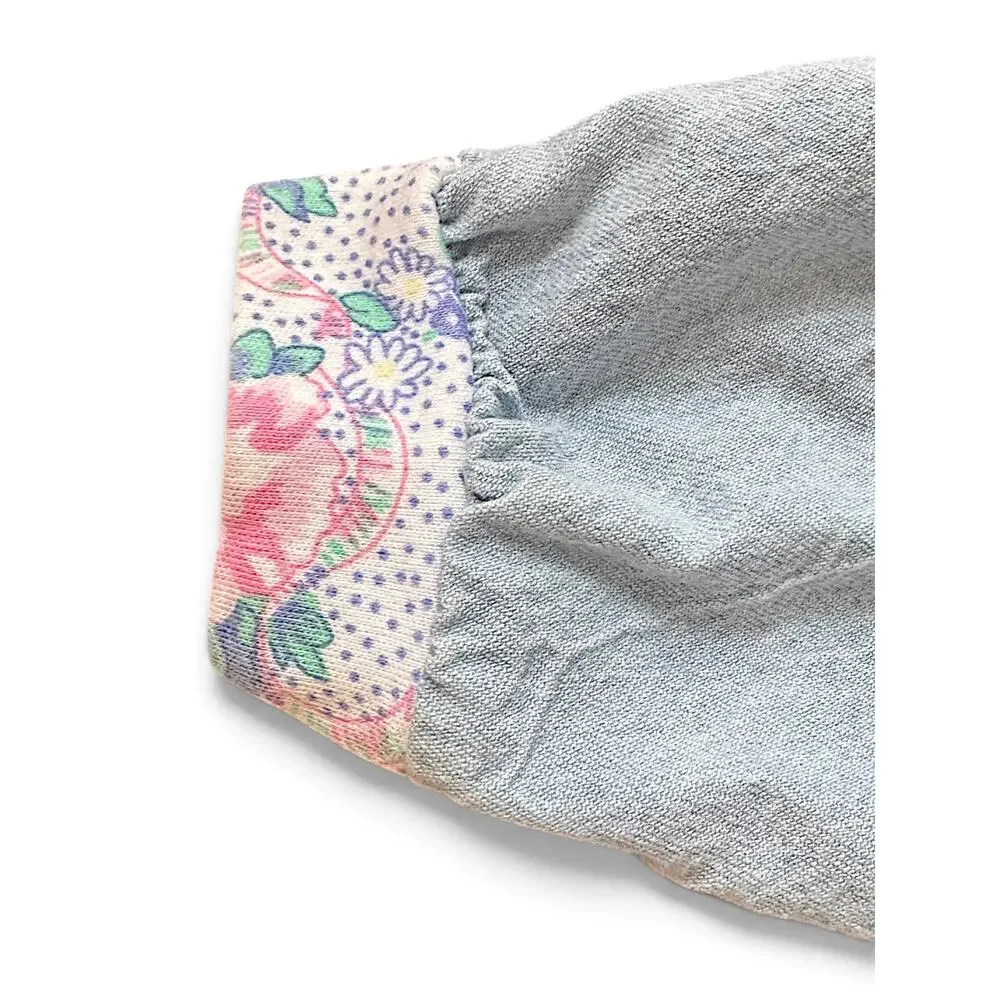 Vintage Little Me Blue Chambray Floral Collar Baby Romper | 6–9 Months